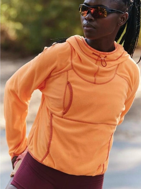 Free People Tops - Free People Bright Orange Pullover Hoodie with Contrast Stitching